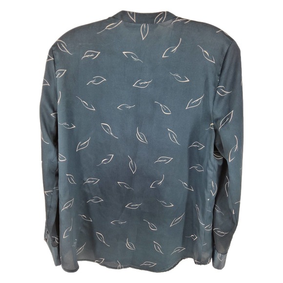 ZARA BASIC Leaf Print Teal Satin Henley Top Sz M - Picture 4 of 7
